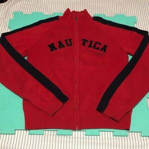 Boys Youth Nautica Red and Black Full-Zip Sweater